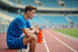 Jeune athlète masculin en pause sur la piste de course