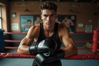 Jeune boxeur masculin dans un gymnase ancien