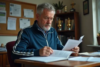 Entraineur de football homme en bureau avec trophées