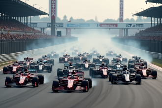 Course de motorsport avec voitures en action sur piste asphalt