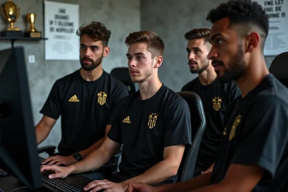 Groupe d esports en discussion dans une salle moderne