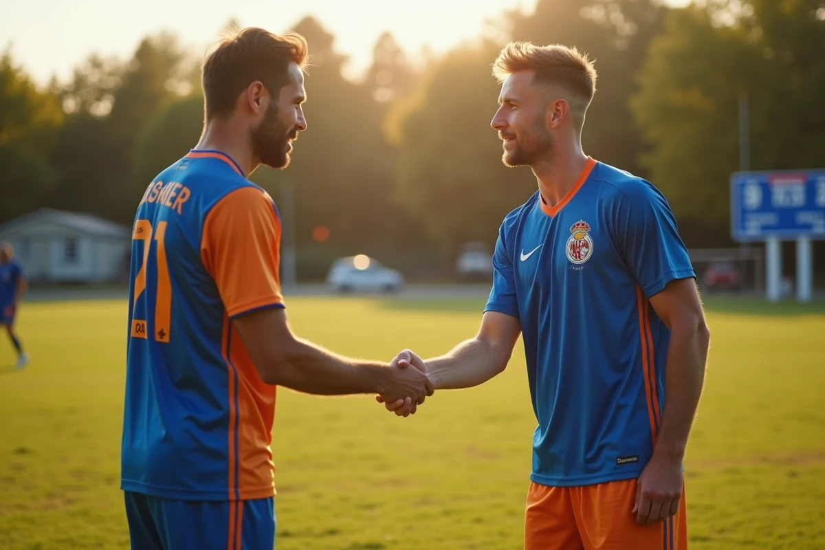 Poignée de main sportive entre deux joueurs de clubs amateurs à la fin d'un tournoi de football du District 31