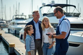 Famille en bateau nautique lors d'une démonstration de sécurité