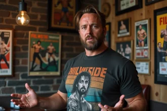 Fan de catch en t-shirt Matt Hardy devant une collection