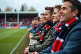 Fans de rugby regardant un match en automne