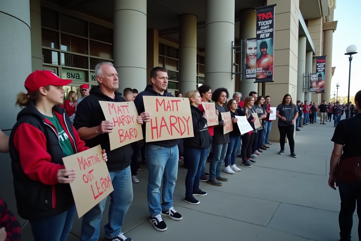 Fans de catch avec pancartes devant l
