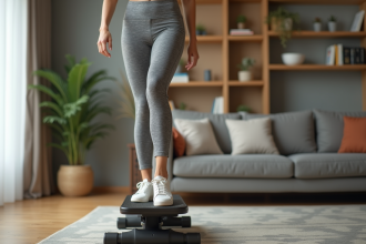 Femme sportive utilisant un stepper dans un intérieur moderne