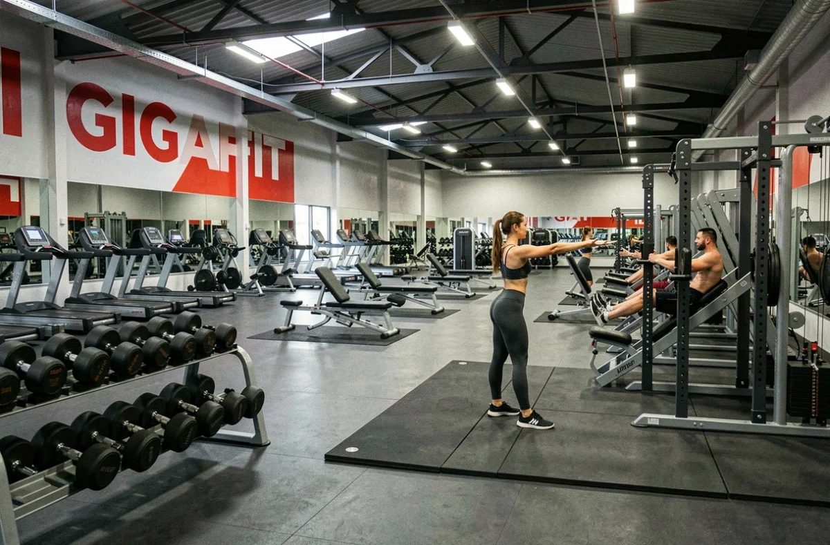 Intérieur spacieux de la salle GIGAFIT Dijon avec équipements nombreux et membres en plein entraînement