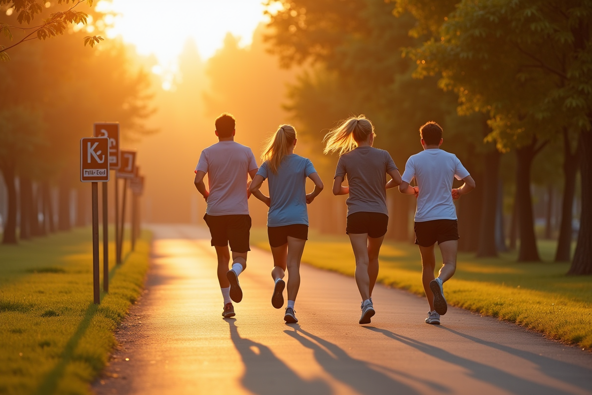 Groupe de coureurs débutants dans un parc ensoleille
