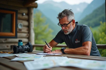 Homme en tenue de course préparant son inscription en plein air