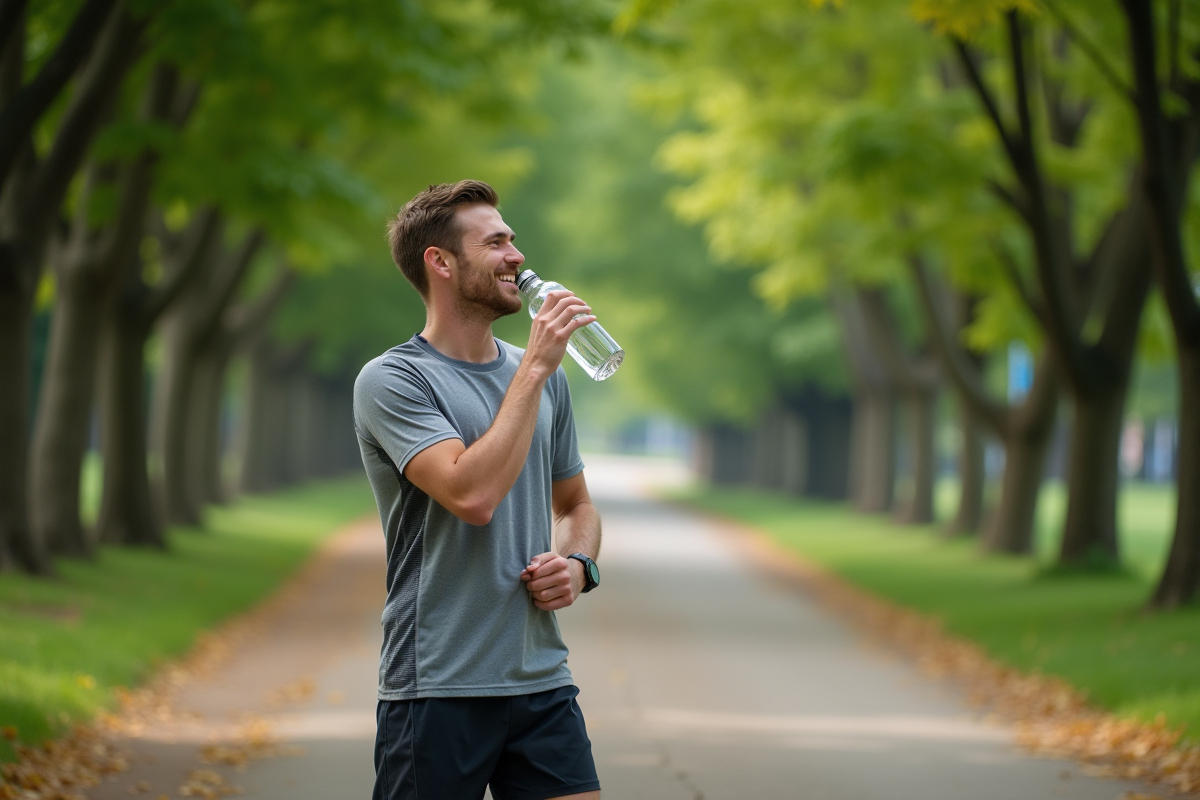 Jeune homme courant dans un parc naturel