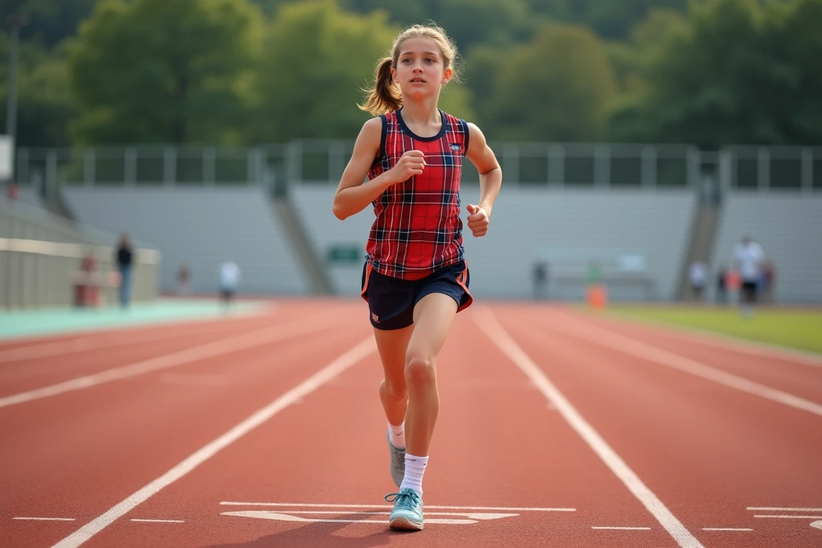 Jeune athlète féminine en pleine course sur une piste d'athlétisme à Amiens, symbole des jeunes sportifs mis en lumière par la presse locale