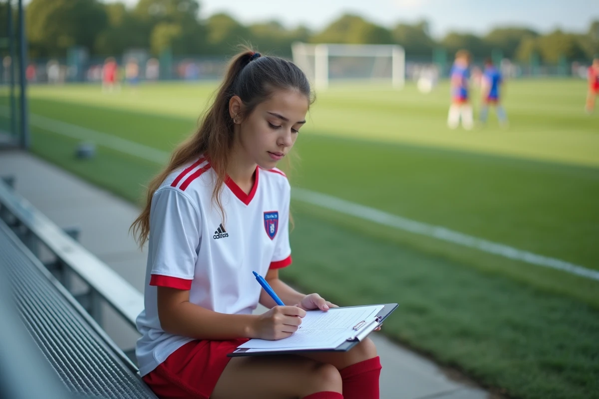 Jeune joueuse de football en extérieur en train d