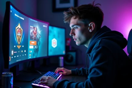 Joueur de League of Legends concentré devant son écran affichant les rangs et seuils de LP en partie classée