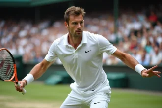 Joueur de tennis en action lors d'un match professionnel