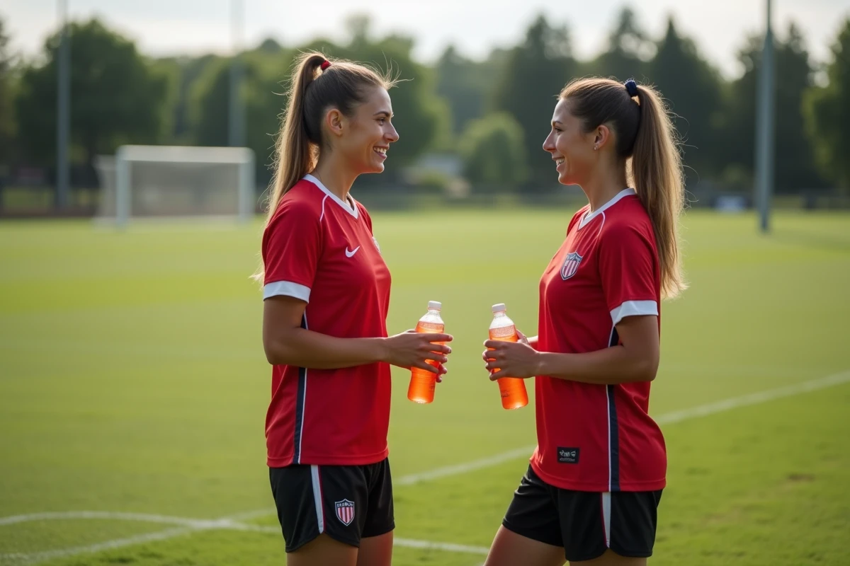 Joueuse de football féminine discutant avec une coéquipière