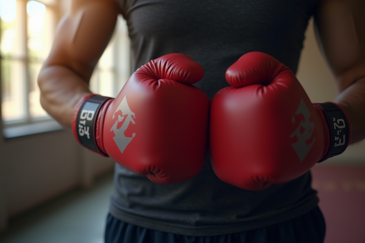 Gants de thai boxing enroulés lors d une séance d entraînement