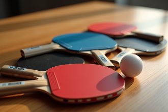 Plusieurs raquettes de tennis de table avec textures variées