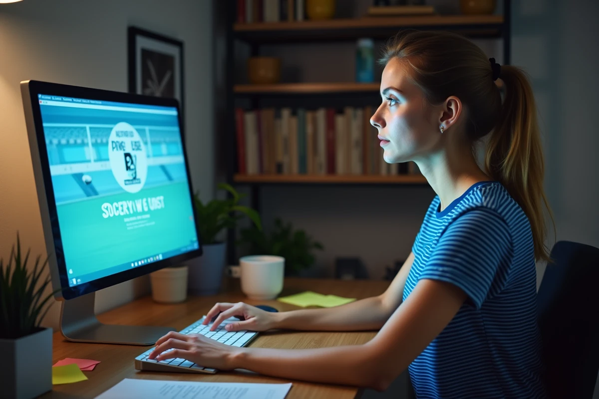 Jeune femme recherchant un site gratuit et légal pour regarder le football sur ordinateur